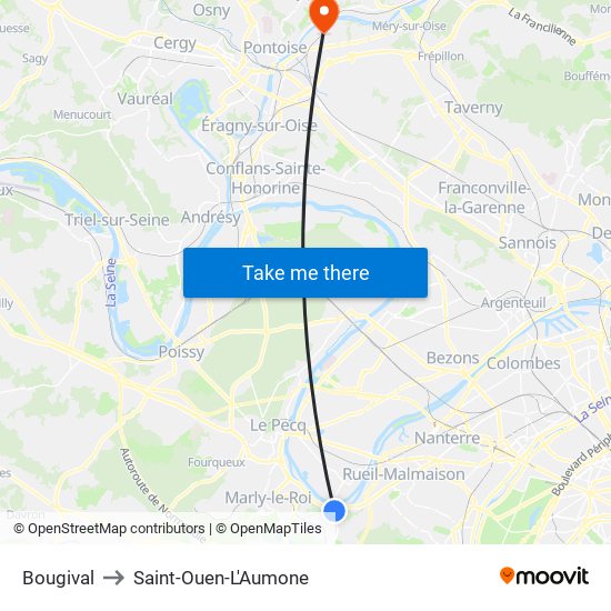 Bougival to Saint-Ouen-L'Aumone map
