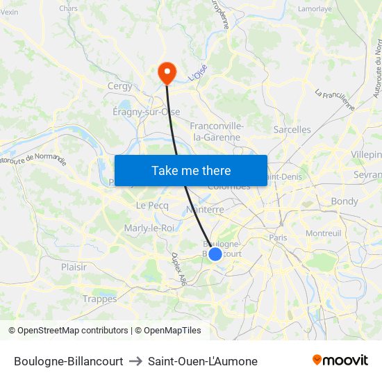 Boulogne-Billancourt to Saint-Ouen-L'Aumone map