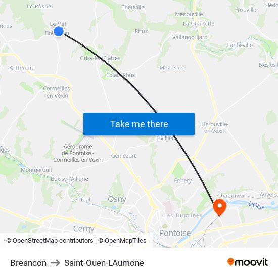 Breancon to Saint-Ouen-L'Aumone map