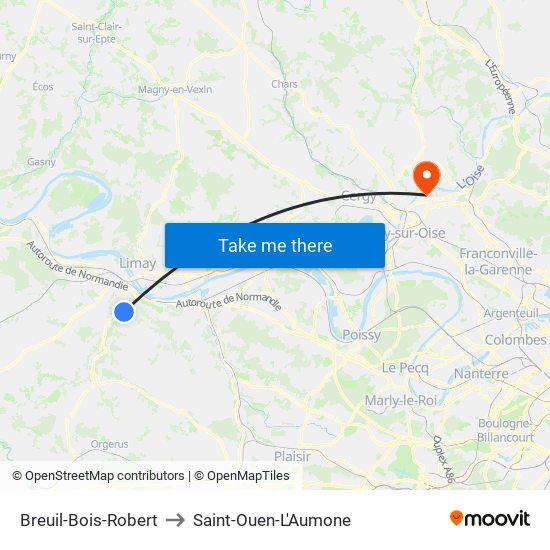 Breuil-Bois-Robert to Saint-Ouen-L'Aumone map