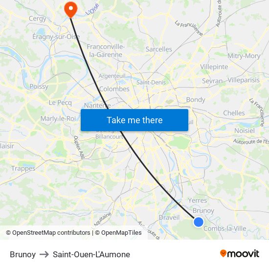 Brunoy to Saint-Ouen-L'Aumone map