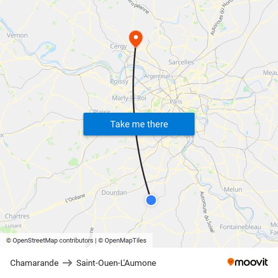 Chamarande to Saint-Ouen-L'Aumone map