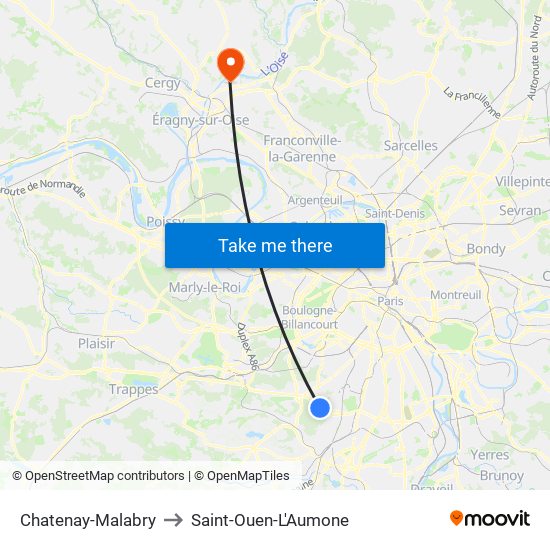 Chatenay-Malabry to Saint-Ouen-L'Aumone map