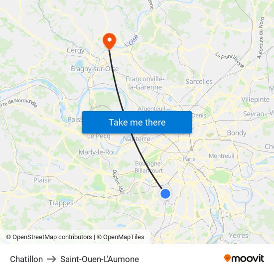 Chatillon to Saint-Ouen-L'Aumone map