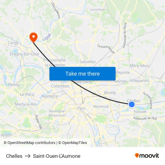 Chelles to Saint-Ouen-L'Aumone map