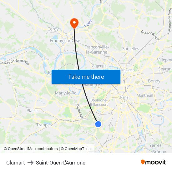 Clamart to Saint-Ouen-L'Aumone map