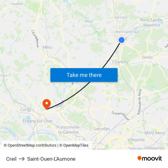 Creil to Saint-Ouen-L'Aumone map