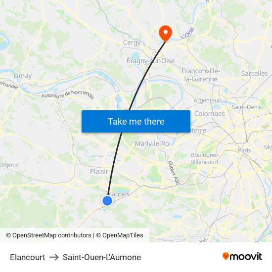 Elancourt to Saint-Ouen-L'Aumone map