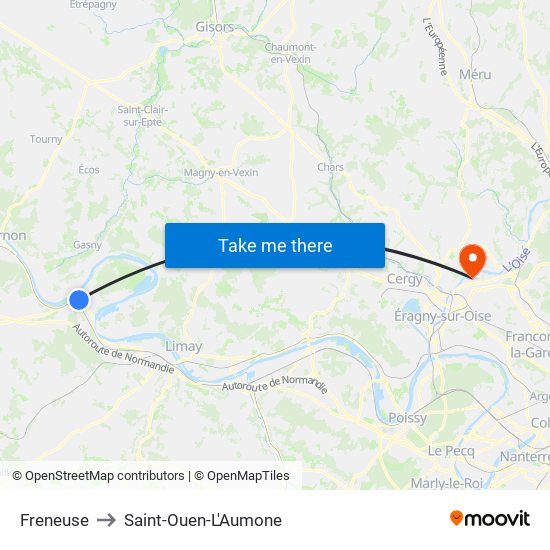 Freneuse to Saint-Ouen-L'Aumone map