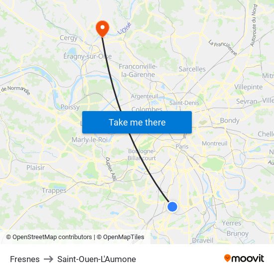 Fresnes to Saint-Ouen-L'Aumone map