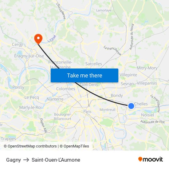 Gagny to Saint-Ouen-L'Aumone map