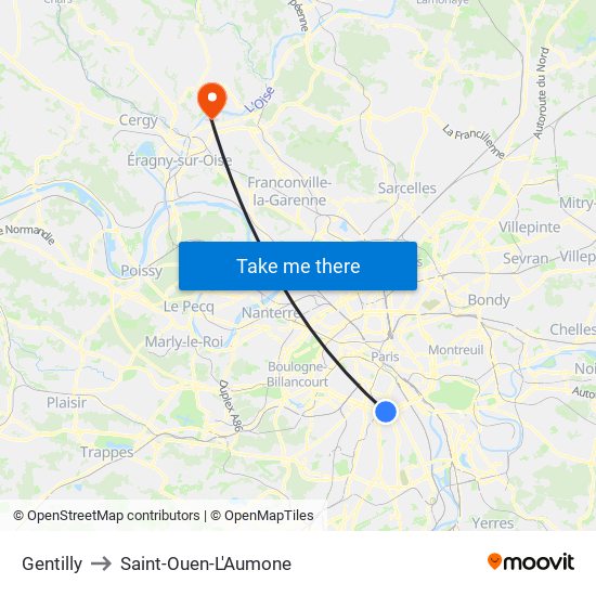 Gentilly to Saint-Ouen-L'Aumone map