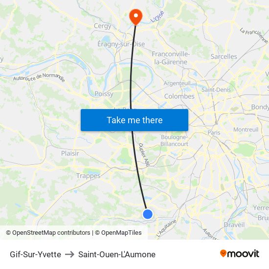 Gif-Sur-Yvette to Saint-Ouen-L'Aumone map