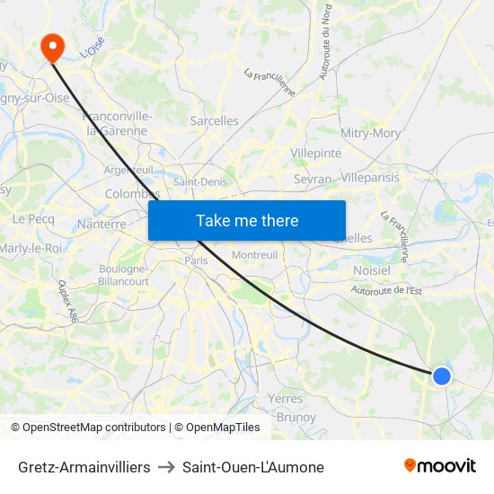 Gretz-Armainvilliers to Saint-Ouen-L'Aumone map