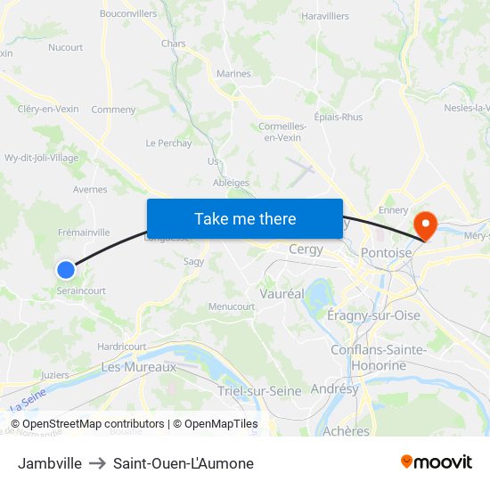 Jambville to Saint-Ouen-L'Aumone map
