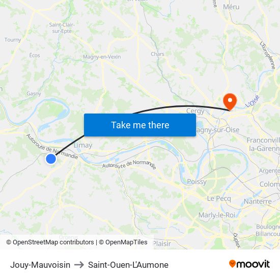 Jouy-Mauvoisin to Saint-Ouen-L'Aumone map