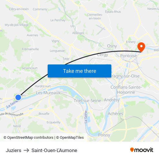 Juziers to Saint-Ouen-L'Aumone map