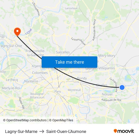 Lagny-Sur-Marne to Saint-Ouen-L'Aumone map