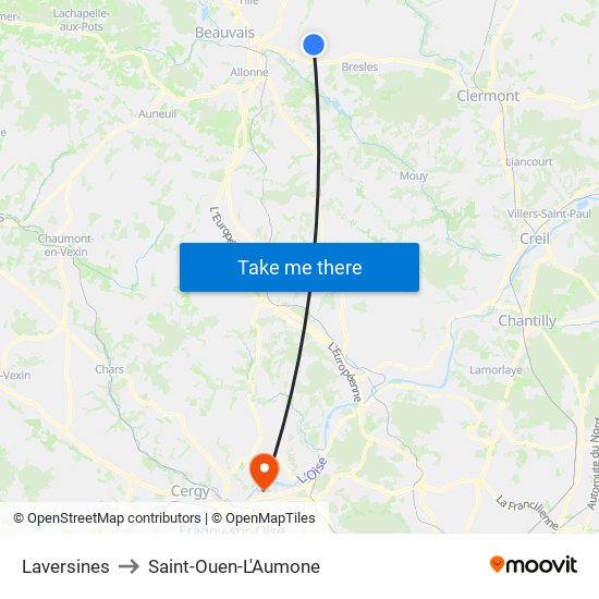 Laversines to Saint-Ouen-L'Aumone map