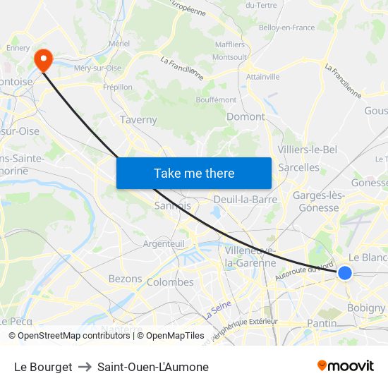 Le Bourget to Saint-Ouen-L'Aumone map