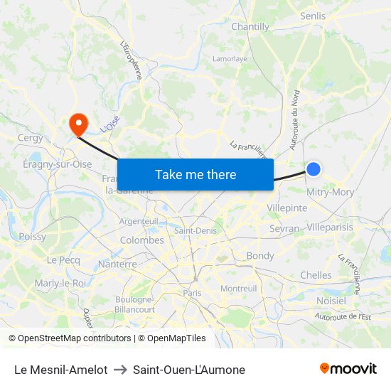 Le Mesnil-Amelot to Saint-Ouen-L'Aumone map