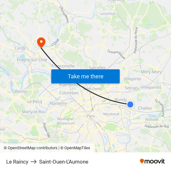 Le Raincy to Saint-Ouen-L'Aumone map