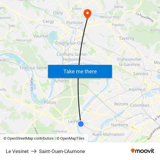 Le Vesinet to Saint-Ouen-L'Aumone map