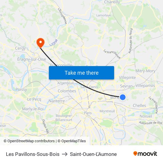 Les Pavillons-Sous-Bois to Saint-Ouen-L'Aumone map