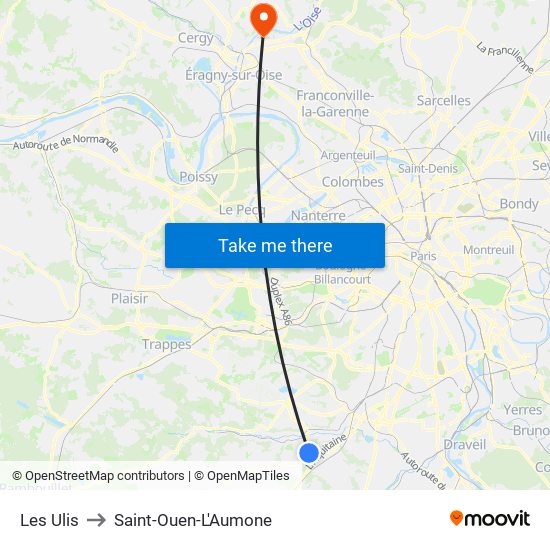 Les Ulis to Saint-Ouen-L'Aumone map