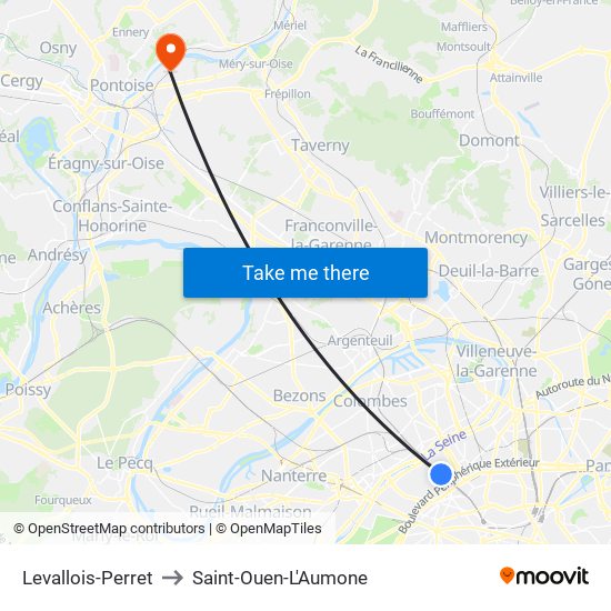 Levallois-Perret to Saint-Ouen-L'Aumone map