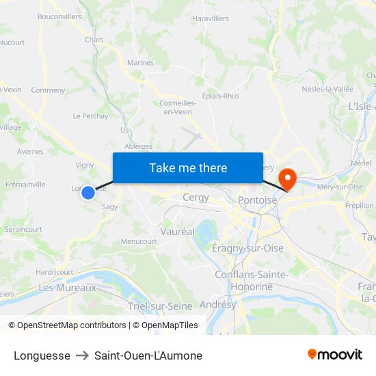 Longuesse to Saint-Ouen-L'Aumone map