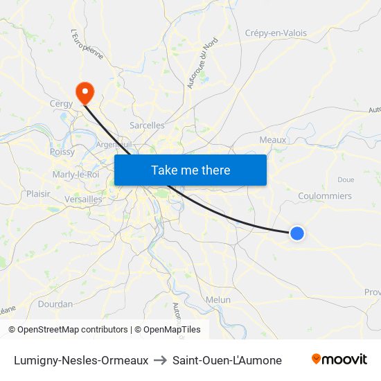 Lumigny-Nesles-Ormeaux to Saint-Ouen-L'Aumone map