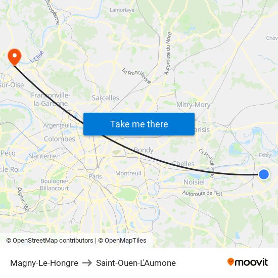 Magny-Le-Hongre to Saint-Ouen-L'Aumone map