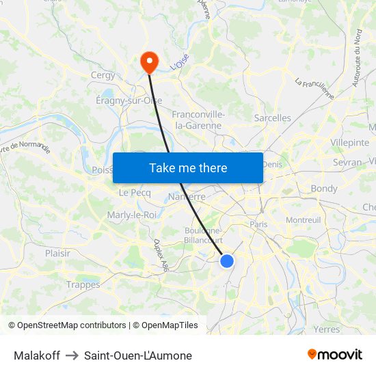 Malakoff to Saint-Ouen-L'Aumone map