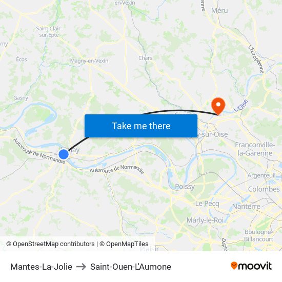 Mantes-La-Jolie to Saint-Ouen-L'Aumone map