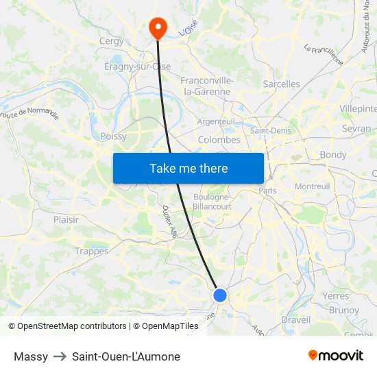 Massy to Saint-Ouen-L'Aumone map