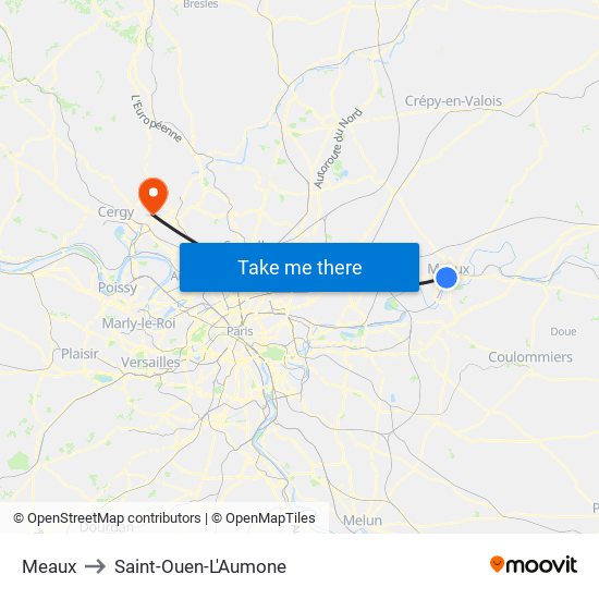 Meaux to Saint-Ouen-L'Aumone map