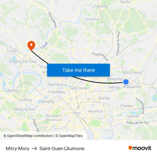 Mitry-Mory to Saint-Ouen-L'Aumone map