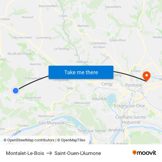 Montalet-Le-Bois to Saint-Ouen-L'Aumone map