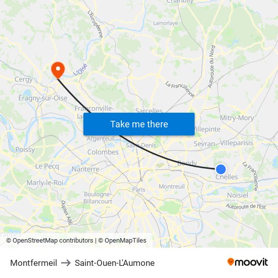 Montfermeil to Saint-Ouen-L'Aumone map