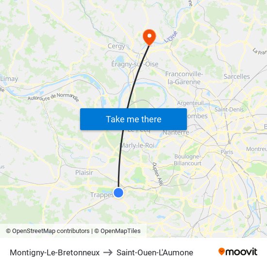 Montigny-Le-Bretonneux to Saint-Ouen-L'Aumone map