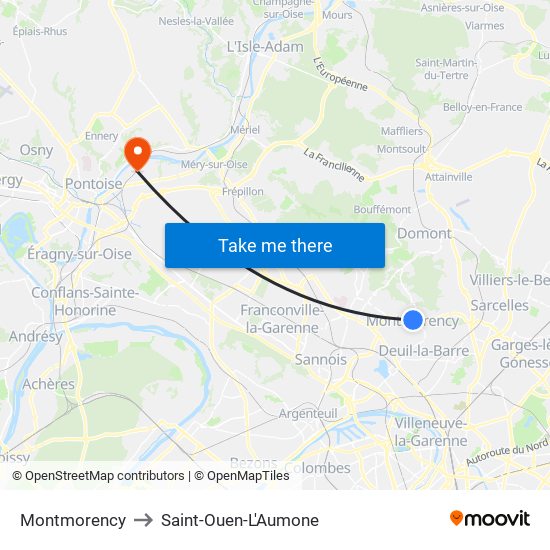 Montmorency to Saint-Ouen-L'Aumone map