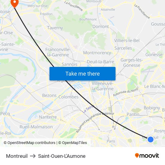 Montreuil to Saint-Ouen-L'Aumone map