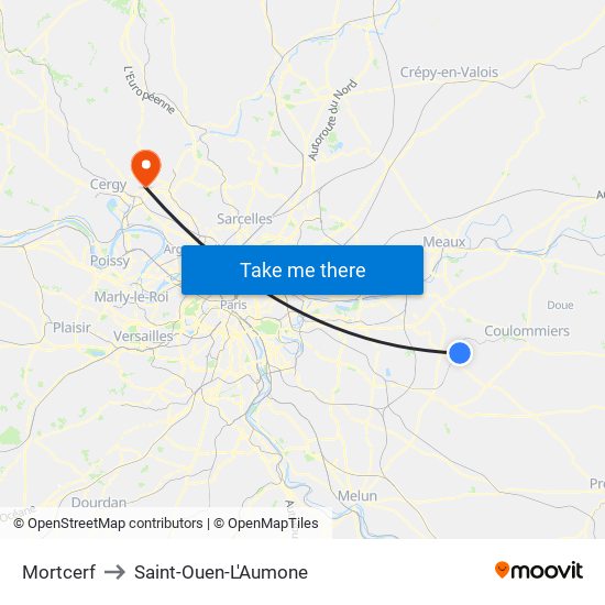 Mortcerf to Saint-Ouen-L'Aumone map