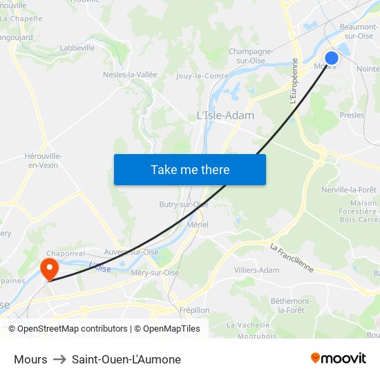 Mours to Saint-Ouen-L'Aumone map