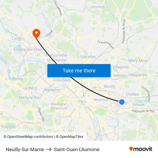 Neuilly-Sur-Marne to Saint-Ouen-L'Aumone map