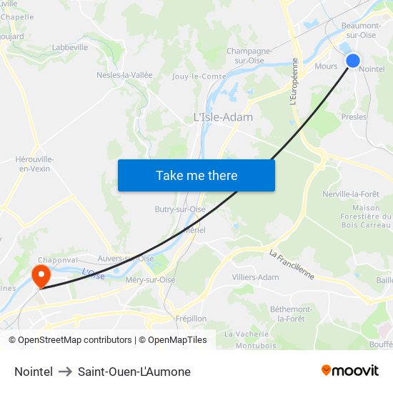 Nointel to Saint-Ouen-L'Aumone map