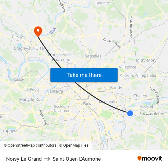 Noisy-Le-Grand to Saint-Ouen-L'Aumone map