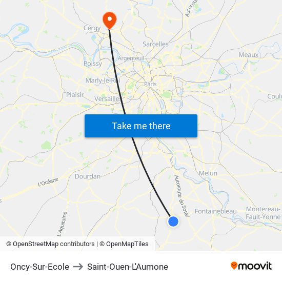 Oncy-Sur-Ecole to Saint-Ouen-L'Aumone map