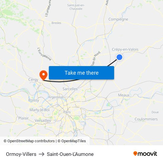 Ormoy-Villers to Saint-Ouen-L'Aumone map